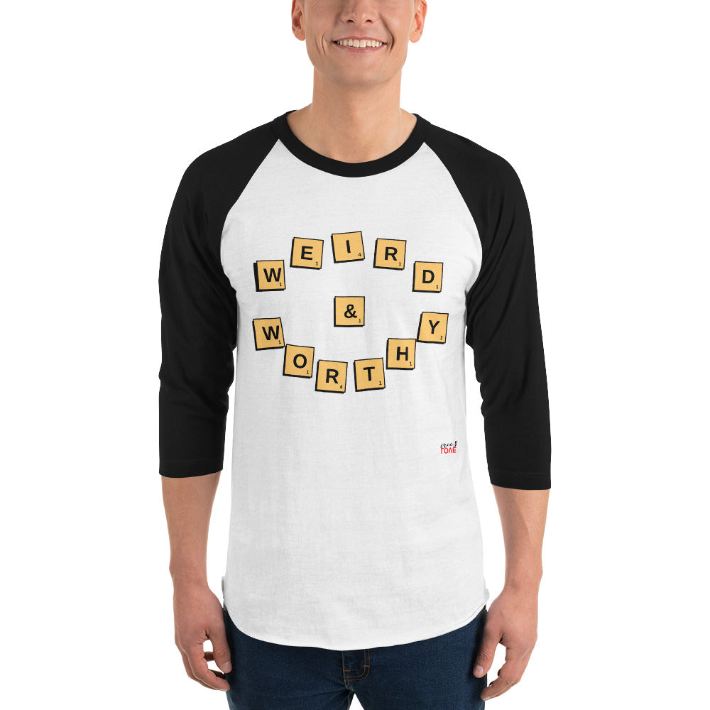 Weird & Worthy 3/4 Sleeve Raglan T-Shirt (Scrabble)