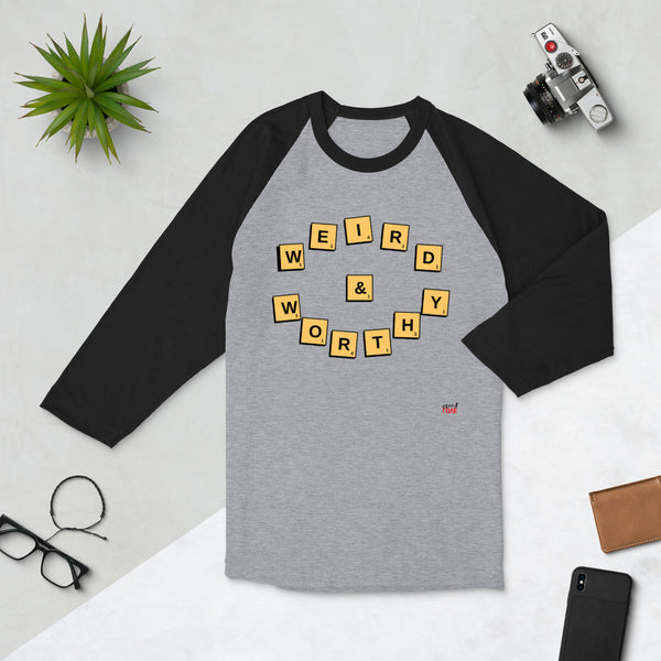 Weird & Worthy 3/4 Sleeve Raglan T-Shirt (Scrabble)