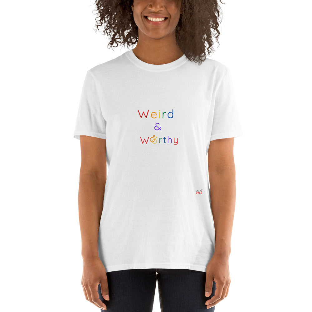 Weird & Worthy Short-Sleeve T-Shirt (Rainbow Symbol)