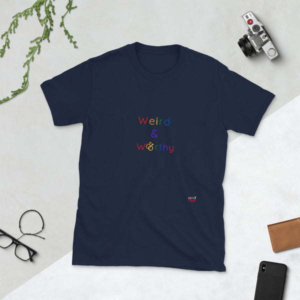 Weird & Worthy Short-Sleeve T-Shirt (Rainbow Symbol)