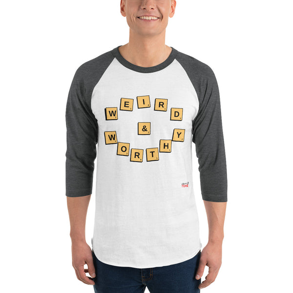 Weird & Worthy 3/4 Sleeve Raglan T-Shirt (Scrabble)