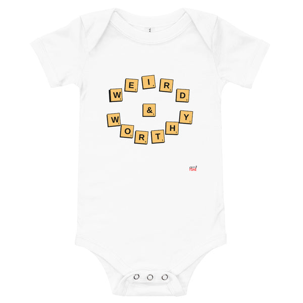 Weird & Worthy Onesie (Scrabble)