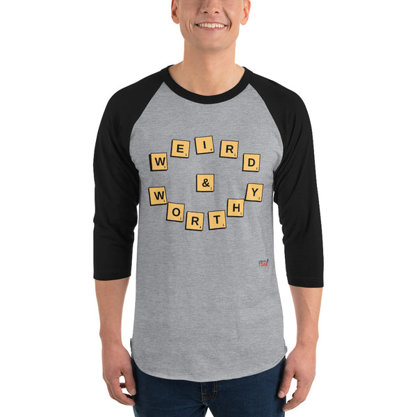 Weird & Worthy 3/4 Sleeve Raglan T-Shirt (Scrabble)