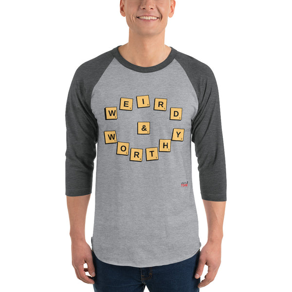 Weird & Worthy 3/4 Sleeve Raglan T-Shirt (Scrabble)